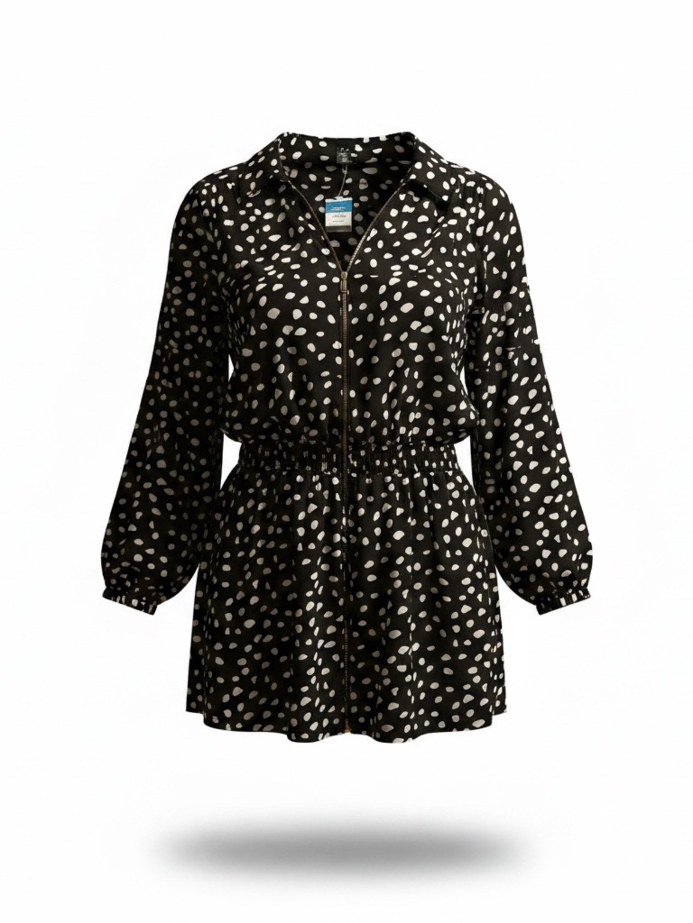 Rue21 Black and White Polka Dot Zip-Front Blouse